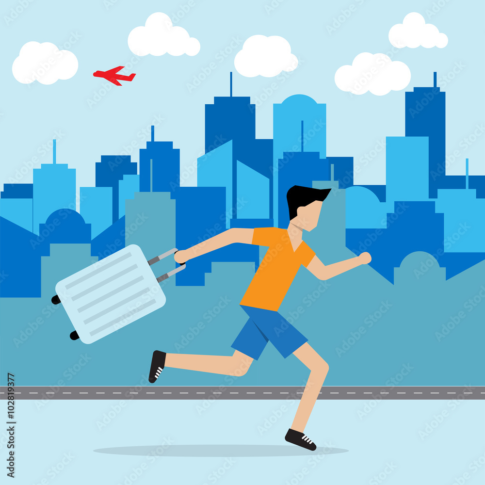 man running and hold luggage on hand escape from city man running and hold luggage on hand escape from city