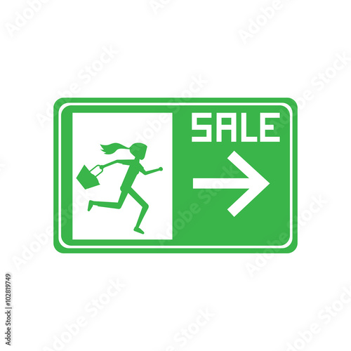 green sign tag woman carry bag running to exit door rush out for