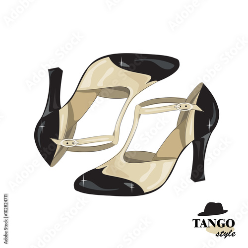 Elegant women's  shoes. Argentine tango, dance shoes. Vector illustration, isolated on white background.