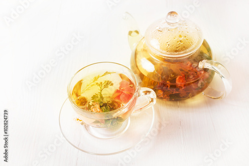 Teapot and cup with tea