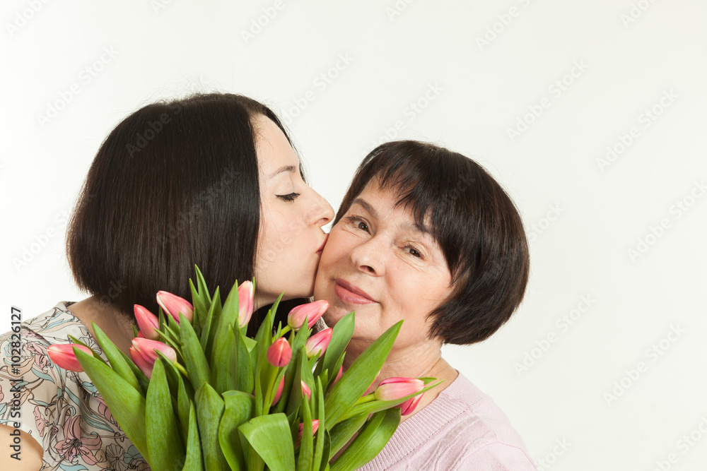 the woman presented a bouquet