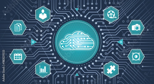 Cloud Computing Service. Infographical template on the subject of 'Cloud Computing Technologies'.