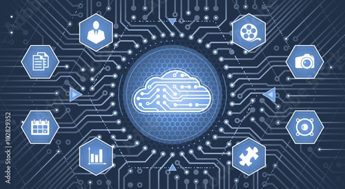 Cloud Computing Service. Infographical template on the subject of 'Cloud Computing Technologies'.