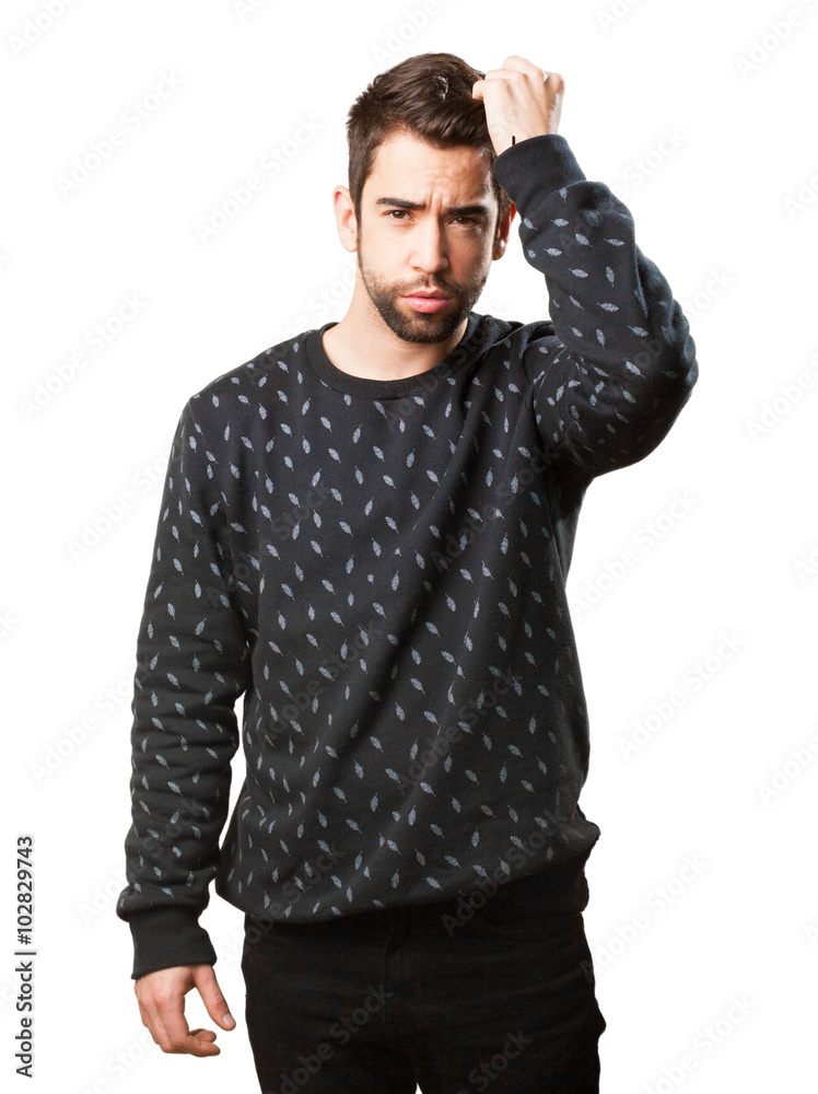 young man combing him hair young man combing him hair