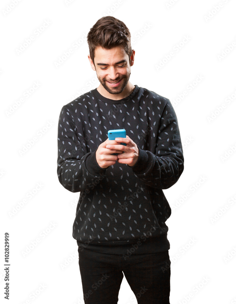 young man typing on mobile young man typing on mobile