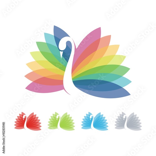 Fototapeta Naklejka Na Ścianę i Meble -  Swan Logo, Rainbow Swan Wings Design Vector Logo Template
