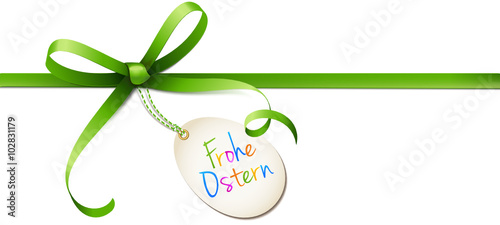 Grüne Schleife mit Osterei Etikett - Frohe Ostern