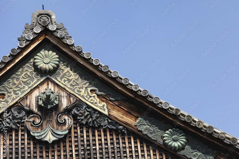 Ninomaru Palace rooftop at Kyoto Nijo Castle in Kyoto, Japan.