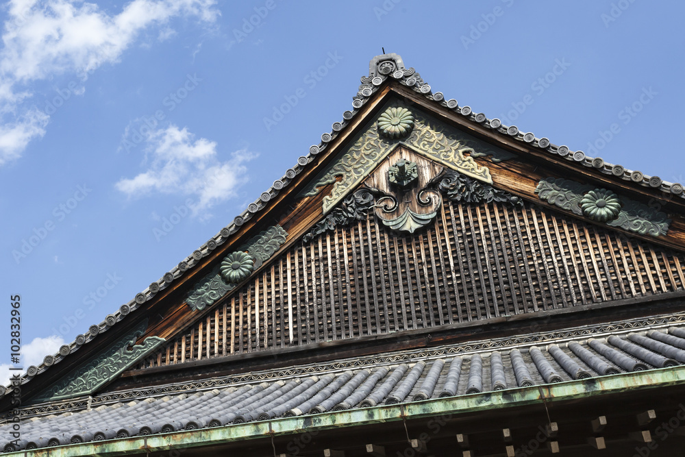 Ninomaru Palace rooftop at Kyoto Nijo Castle in Kyoto, Japan. Ninomaru Palace rooftop at Kyoto Nijo Castle in Kyoto, Japan.