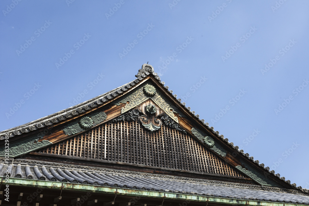 Ninomaru Palace rooftop at Kyoto Nijo Castle in Kyoto, Japan. Ninomaru Palace rooftop at Kyoto Nijo Castle in Kyoto, Japan.