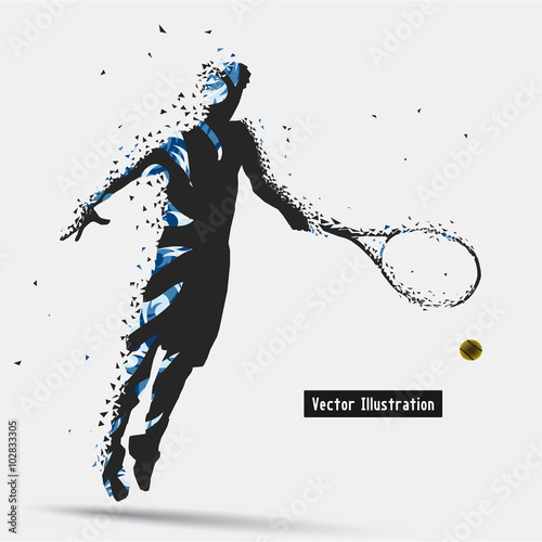 Tennis Player, Vector eps10 illusration. Particle divergent composition