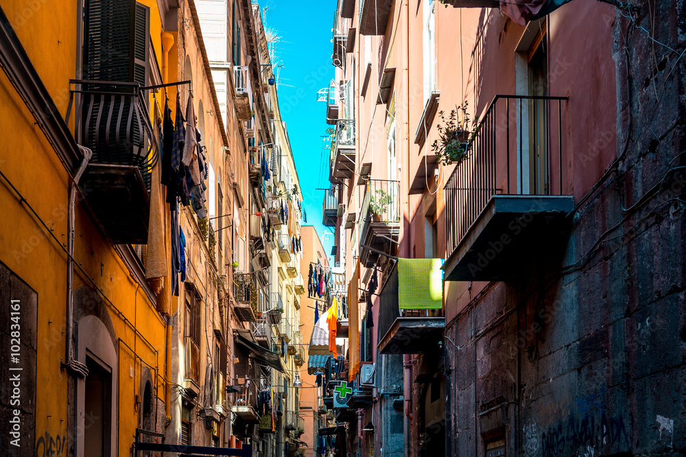 Street view of old town in Naples city