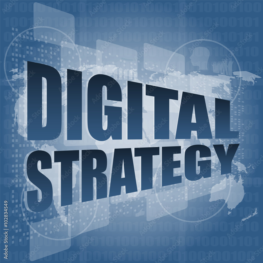 digital strategy word on digital touch screen vector illustration