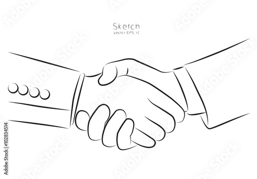 draw shake hand business, vector