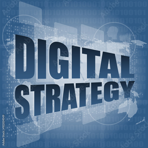 digital strategy word on digital touch screen vector illustration