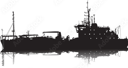 Vector illustration of silhouette of the sea cargo ship