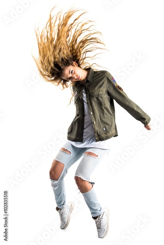 Blonde woman dancing