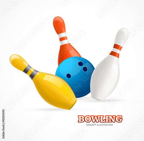 Bowling Ball Crashing Into The Pins. Vector