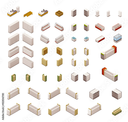 Vector isometric supermarket equipment