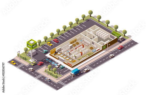 Vector isometric supermarket cutaway