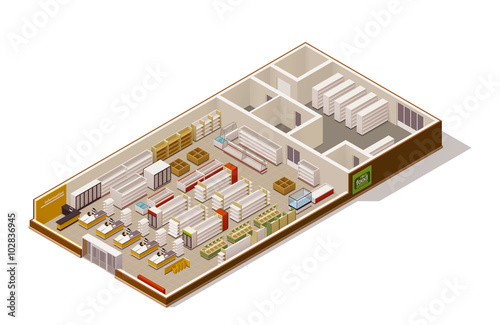 Vector isometric supermarket cutaway