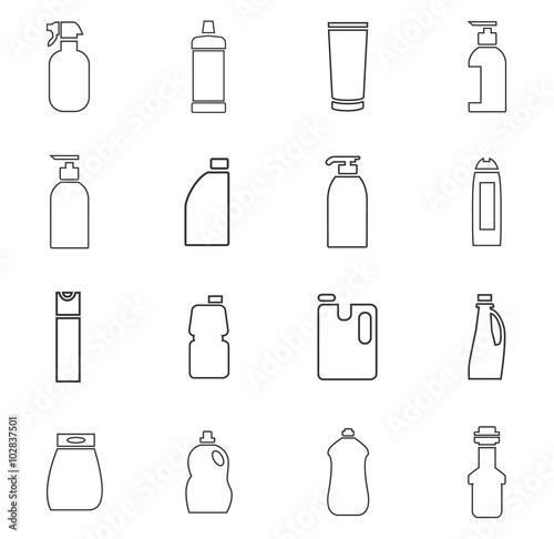 Household chemicals icons set