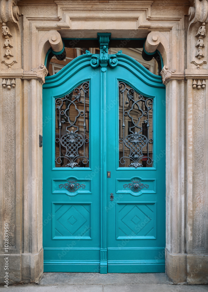 Fototapeta premium Traditional european facade with entance door