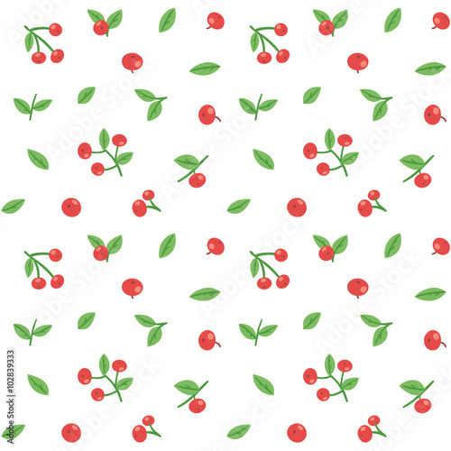 Seamless pattern with cranberries and leaves