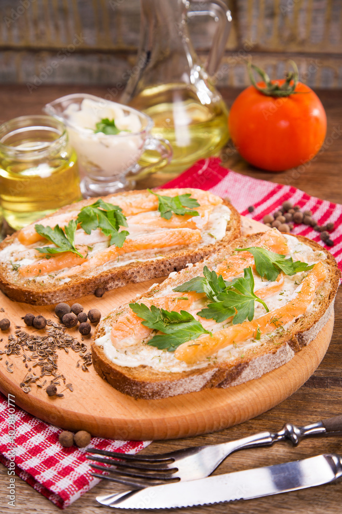 sandwich with red fish sandwich with red fish