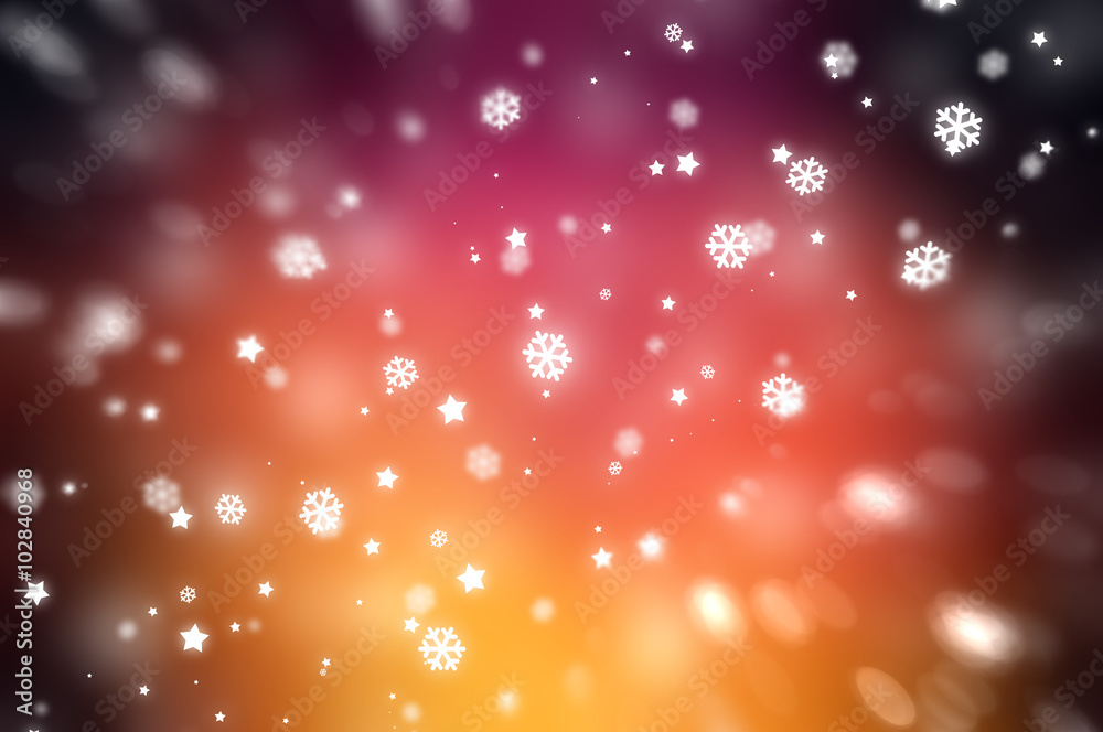 Christmas orange background. The winter background, falling snow