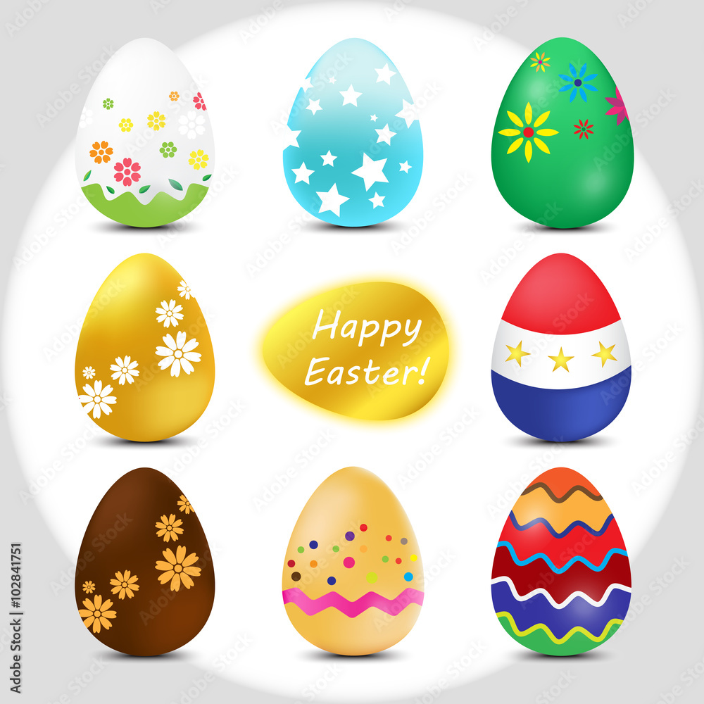set of multicolor easter eggs. happy easter. Vector Illustration.