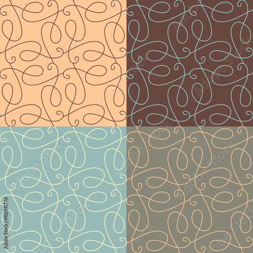 Vector set of linear calligraphic seamless patterns.