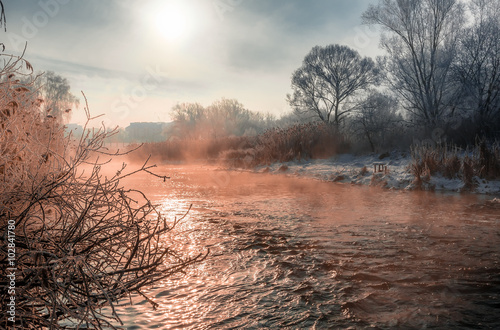 frosty misty morning on the river