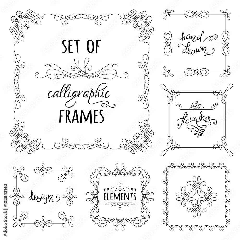 Vector set of hand-drawn calligraphic frames. Vector set of hand-drawn calligraphic frames.