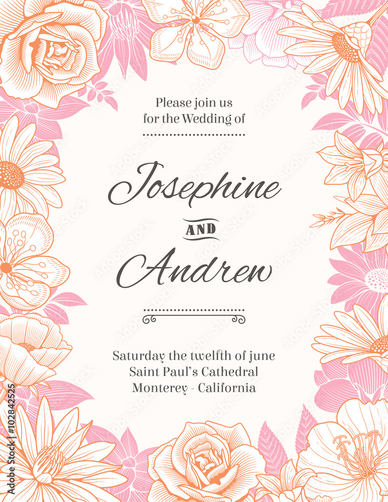 Vector Flower Frame Wedding invite