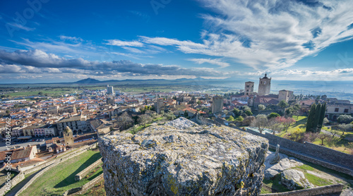 Panoramic view of the medieval town of Trujillo at dusk photo