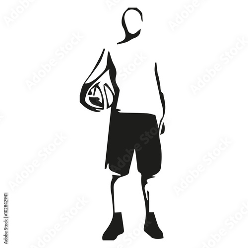 Basketball player standing with ball in hand, abstract vector il
