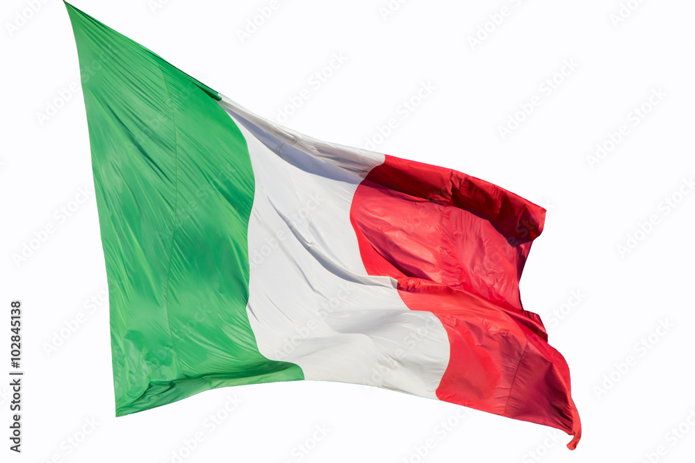 Bandiera italiana che sventola su sfondo bianco Stock Photo