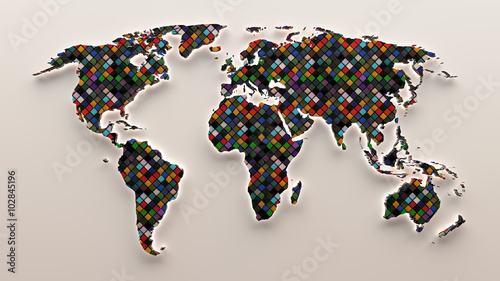 3d Mosaic colored world map
