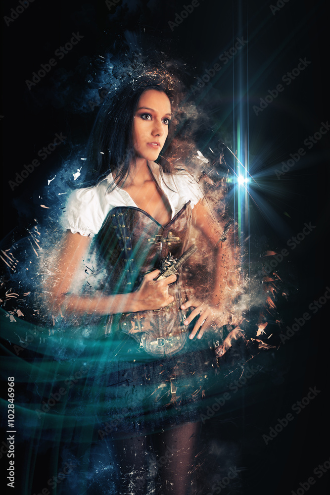 Young Woman in Western Costume and Holding Pistol Young Woman in Western Costume and Holding Pistol