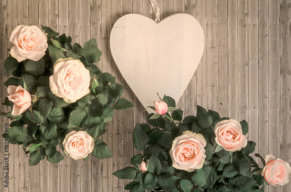 Romantische Dekoration, Rosen mit Herz Stock-Foto | Adobe Stock