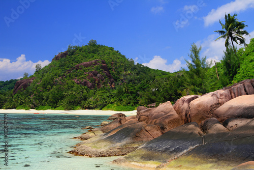 Coast of gulf Lazare (Baie Lazare). Mahe, Seychelles