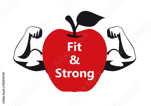 Fit and strong. Juicy logo for athletes, health food shops, fitness and healthy lifestyle. Vector logo.