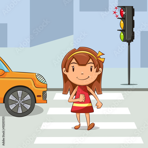 Girl crossing street