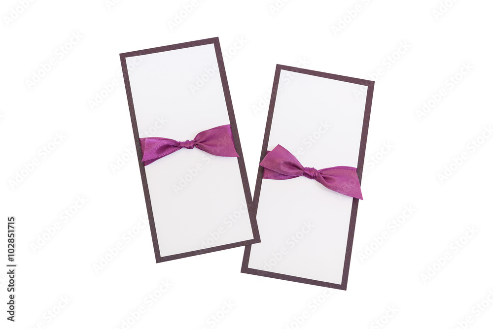 handmade cards with purple satin tape on white