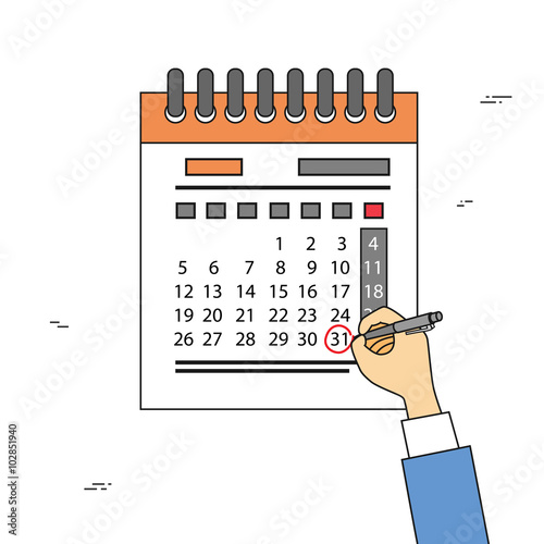 Calendar Hand Draw Pen Red Circle Date Last Day Month Deadline