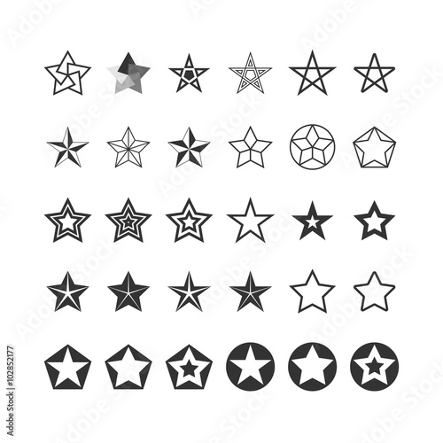 Star Icons Set. Black And White. Vector