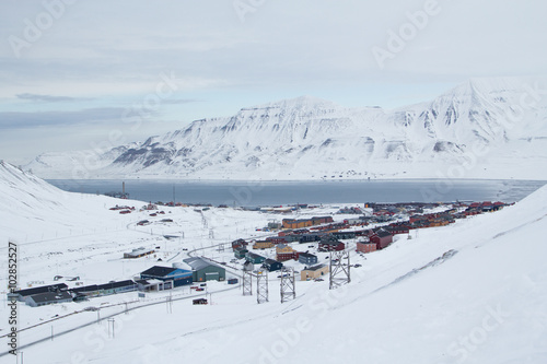 City view from old abandoned coal mine. Longyearbyen, Spitsbergen