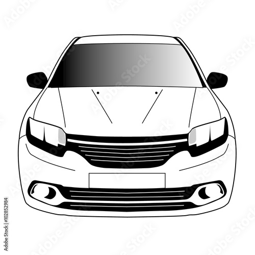 Vector black and white modern passenger car