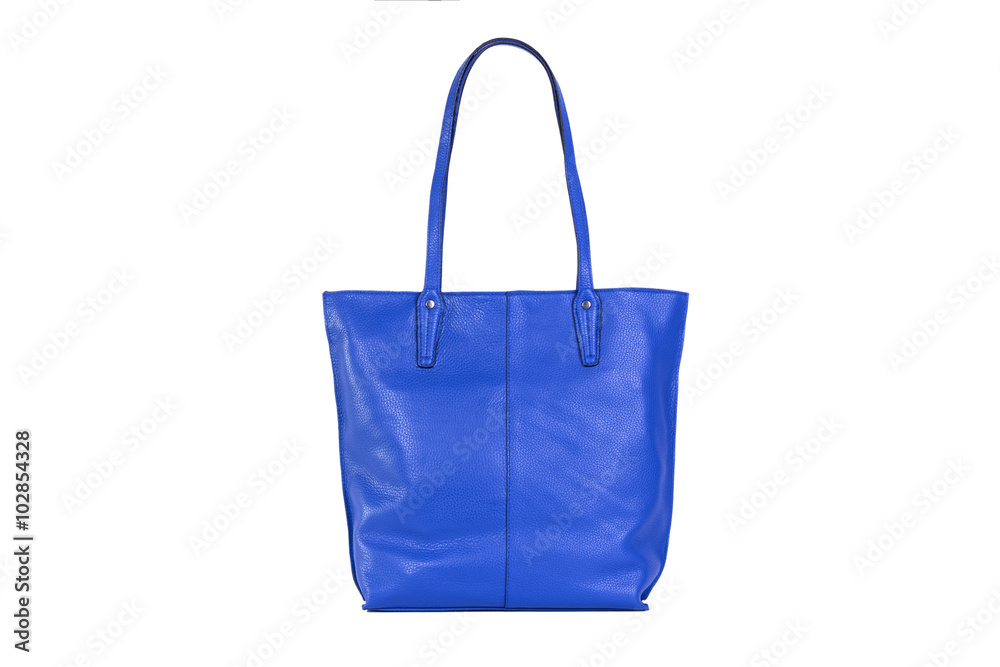 Bolso azul con asas sobre fondo blanco aislado. Vista de frente Bolso azul con asas sobre fondo blanco aislado. Vista de frente